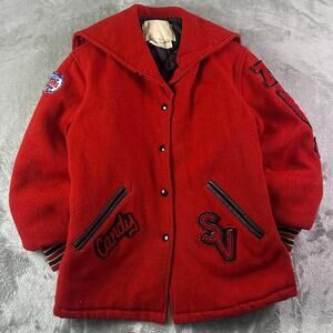 VTG 70’s Cheerleader Association Wolves Red Patched Wool Letterman Jacket Sz 16